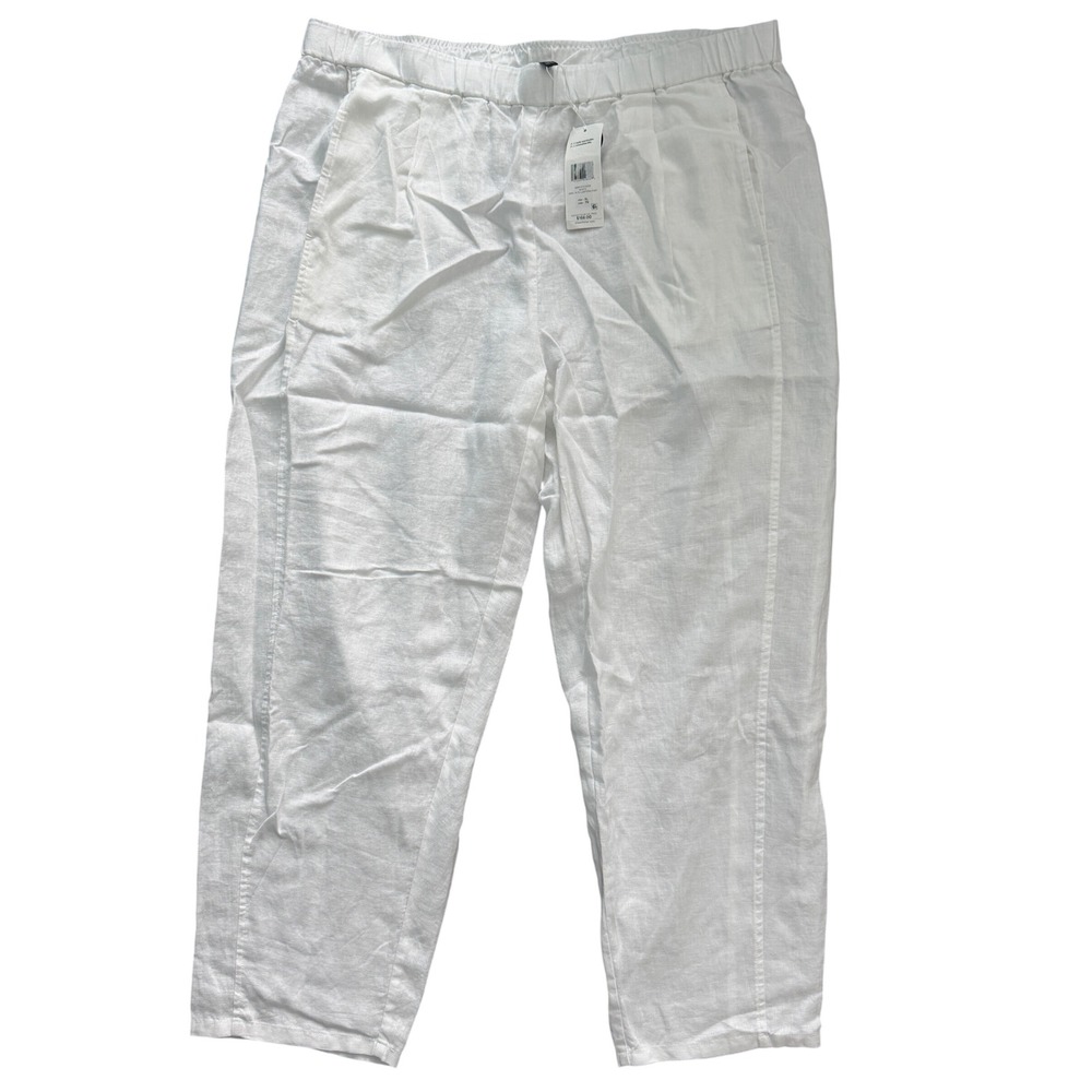 Eileen Fisher White Organic Linen Ankle Pleated Lantern Pants XL SBRII-P4794M